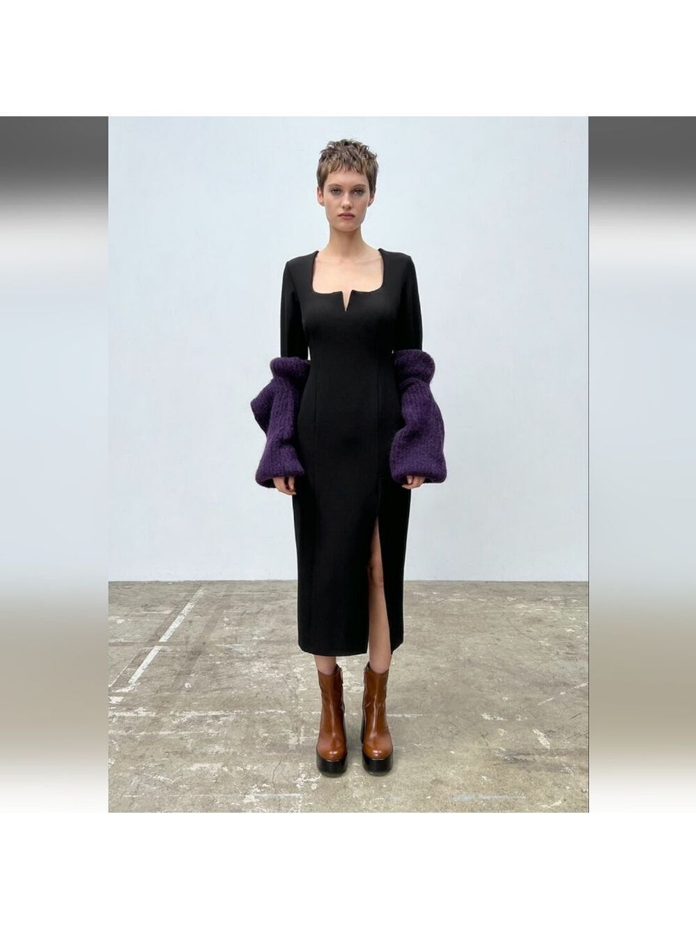 NWT Zara Square Neck Midi Dress, Size S - Picture 1 of 15